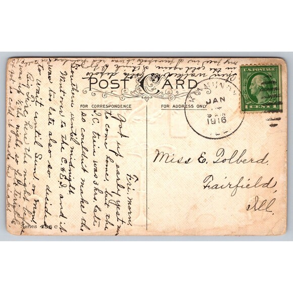 Postcard Happy New Year Candle Horseshoes Seasons Greetings Embossed Posted 1916 - Picture 2 of 2